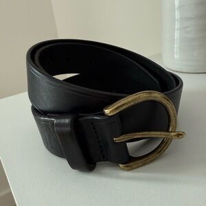Black Leather Belt with Gold Buckle